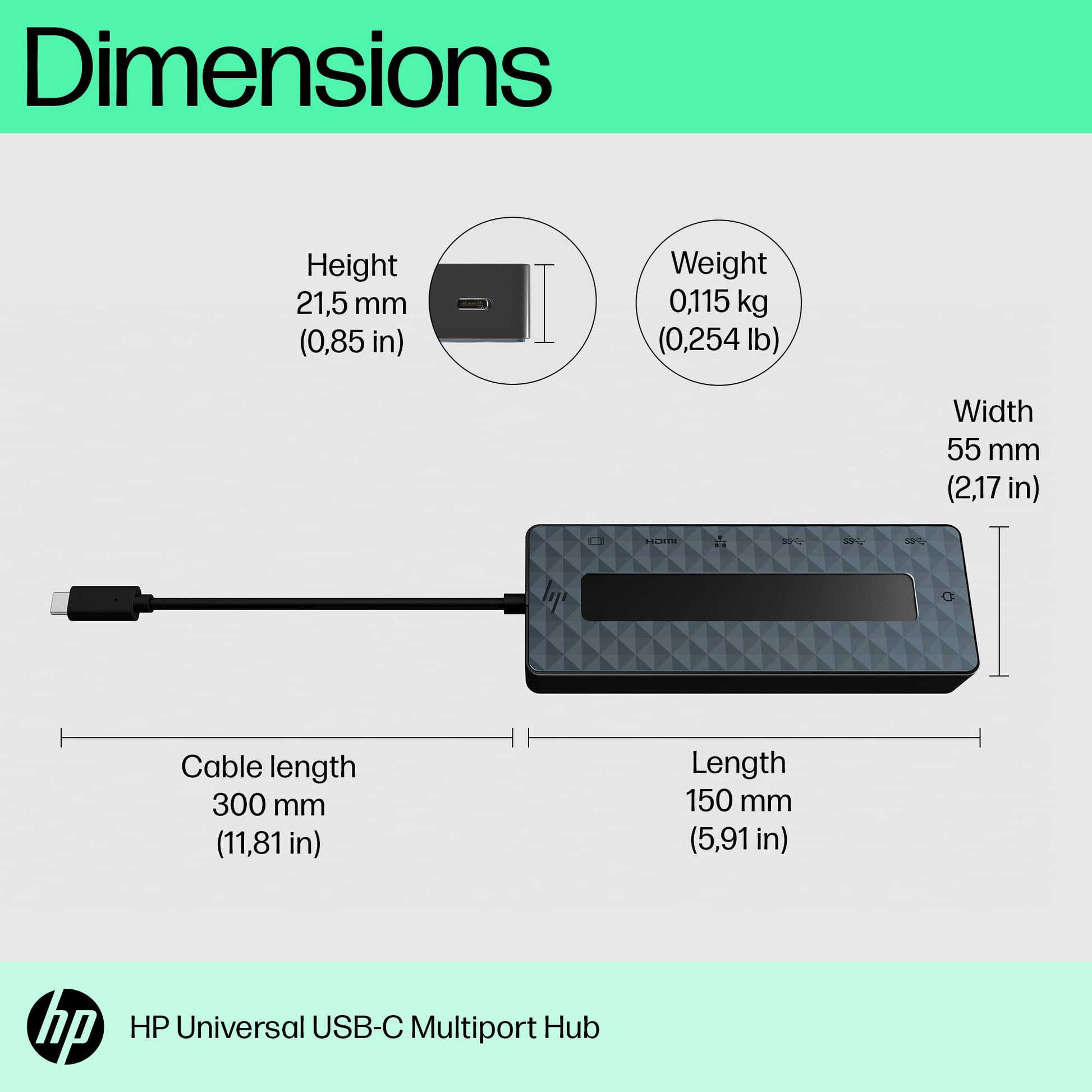 HP Hub Multipuerto Universal USB-C, 7 Puertos, HDMI, USB Tipo A, Display Port, USB-C, Ethernet (50H55AA)