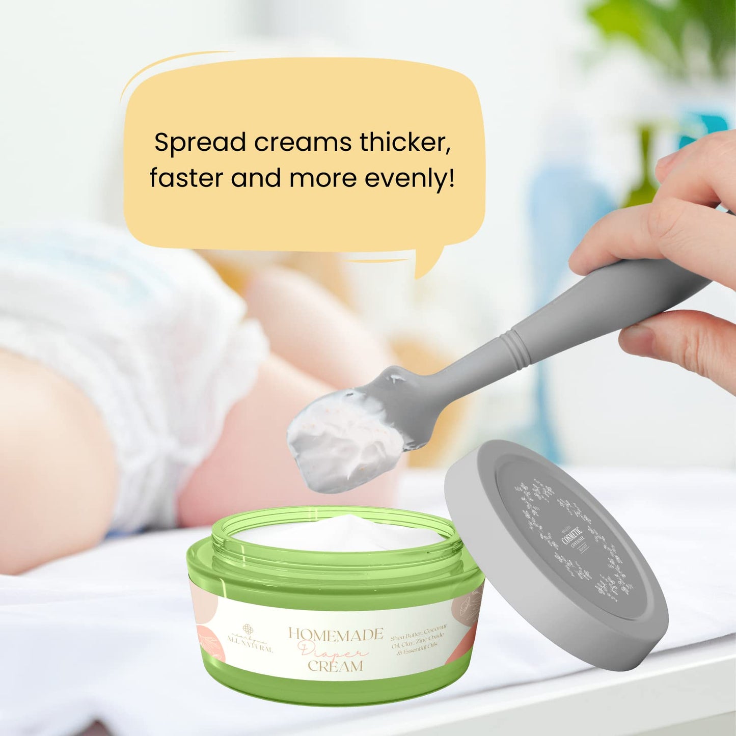 Paquete de 2 cepillos para crema de pañales para bebé, aplicador de espátula de silicona para bebés recién nacidos (gris, blanco)