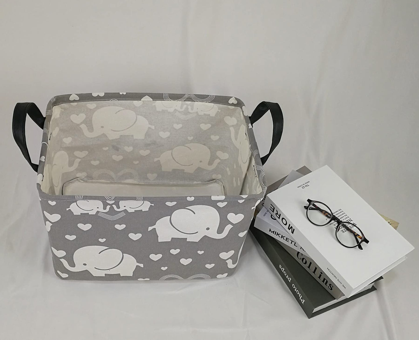 DUYIY Cesta de almacenamiento de lona con asa, grandes cubos organizadores para ropa sucia, cesta de bebé, juguetes para guardería, ropa de niños, cesta de regalo (elefante)