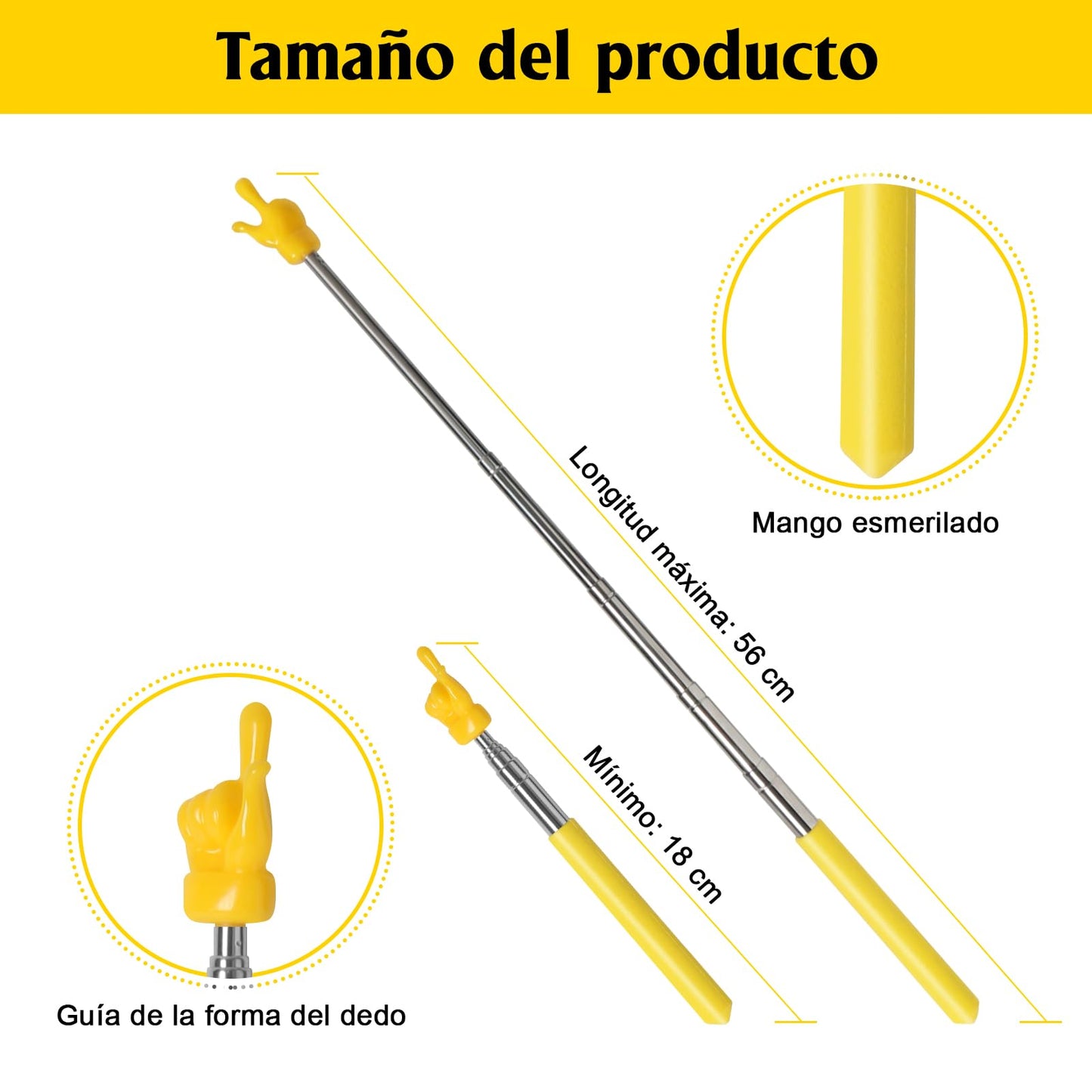 YINGDIHUT Manita Señaladora Extensible - Lápices con Punta de Silicona en Forma de Victoria Puntero para Presentaciones con Diseño Antideslizante Longitud Ajustable 17-55cm