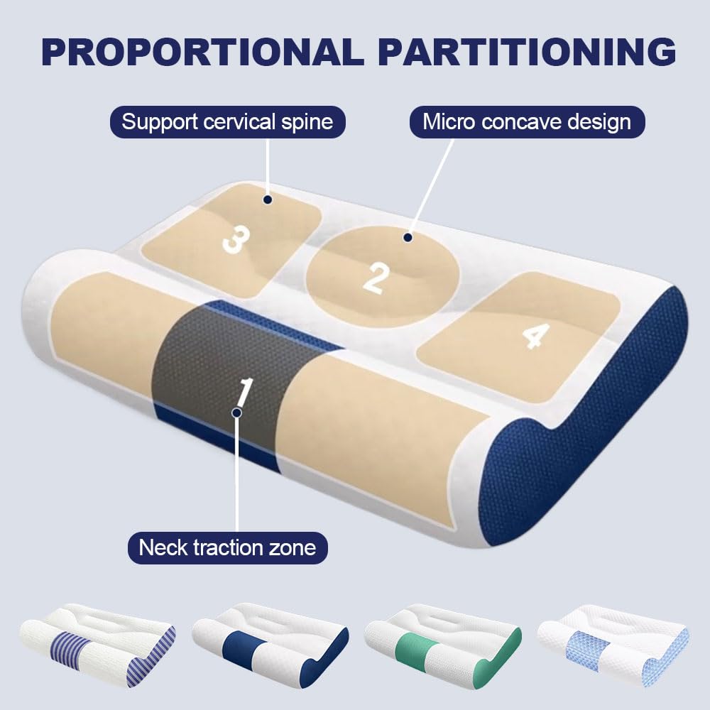 Almohada Cervical de Plumón de Ganso, Almohada de Apoyo Cervical Ergonómica para Mejorar el Sueño, 2 en 1 Que Alivia el Dolor de Cuello y Brinda Soporte Contorneado para Personas (Azul oscuro, M)