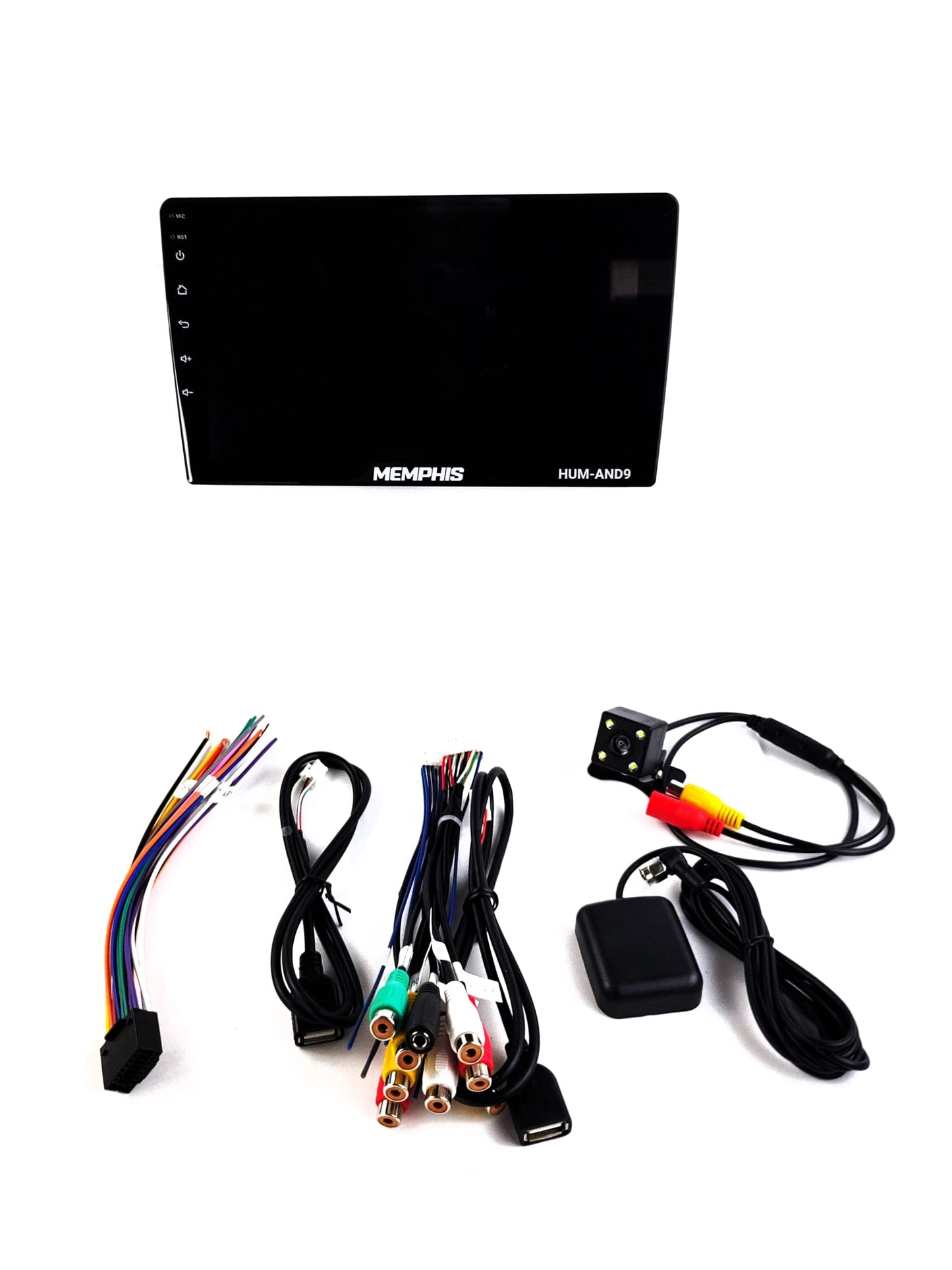 Memphis Estéreo para Auto Hum-AND9 de 9 Pulgadas, Android 11 con CarPlay y Android Auto Inalámbrico, Compatible con Cámara de Reversa, Control de Volante, Reproductor MP5 con Bluetooth, FM y GPS