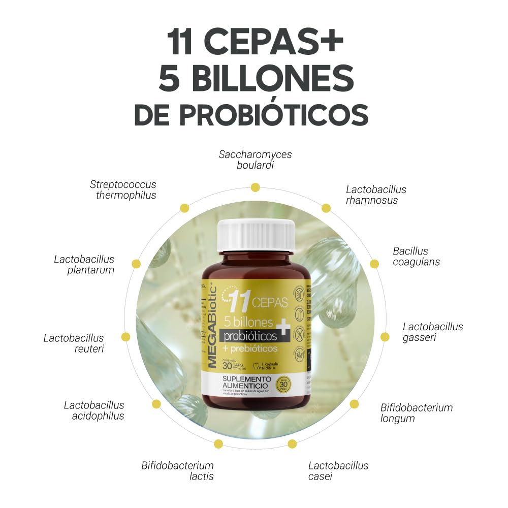 Probióticos MegaBiotic 5 Billones con 11 Cepas para Mujeres y Hombres