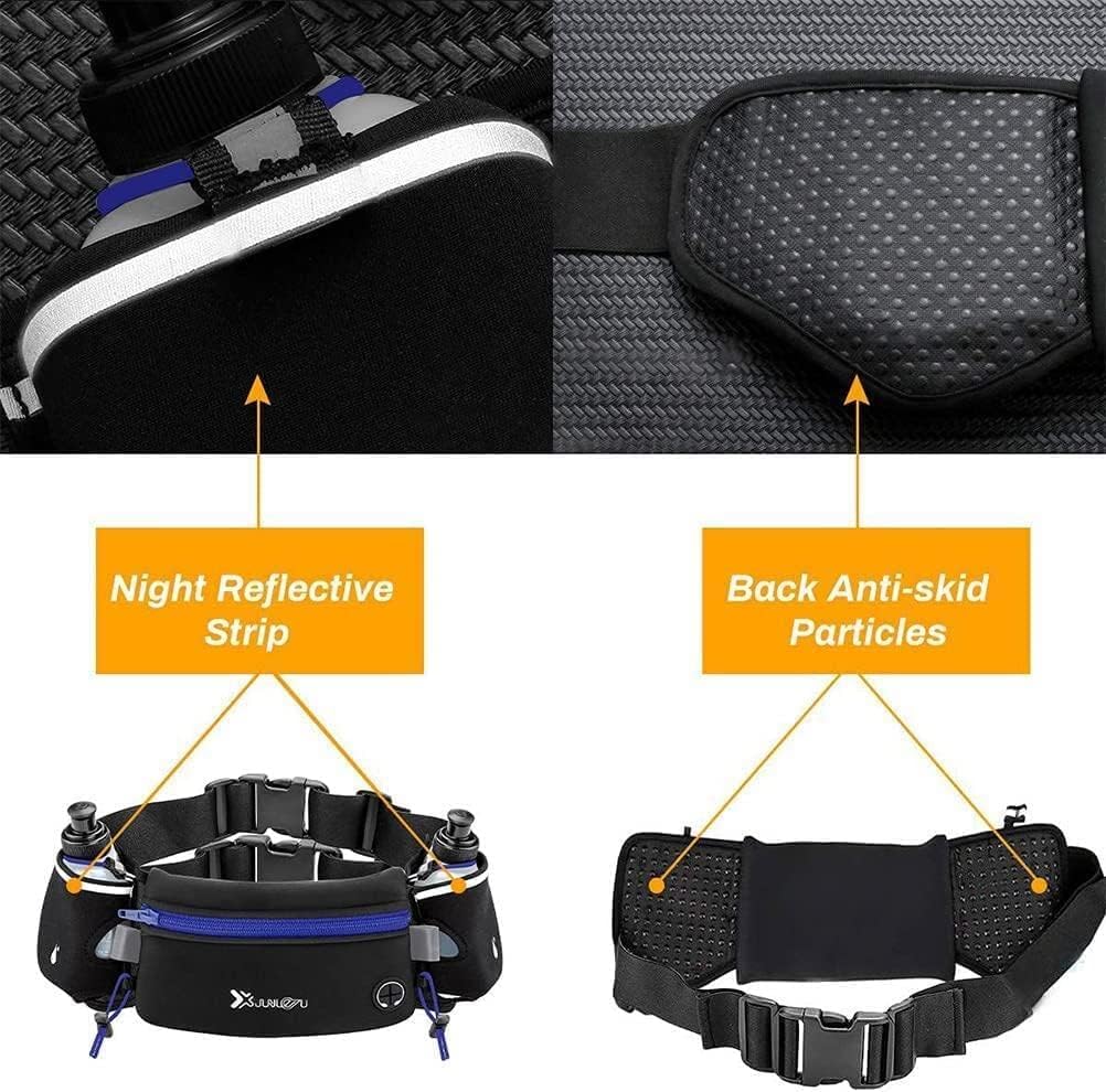 Cangurera Deportiva, Cangureras para Correr 2 Botellas de Agua, Cinturón para Correr Unisex, Riñonera Deportiva Ajustable con Bolsillos para Auricular y Teléfono, Cangurera Running para Aire Libre