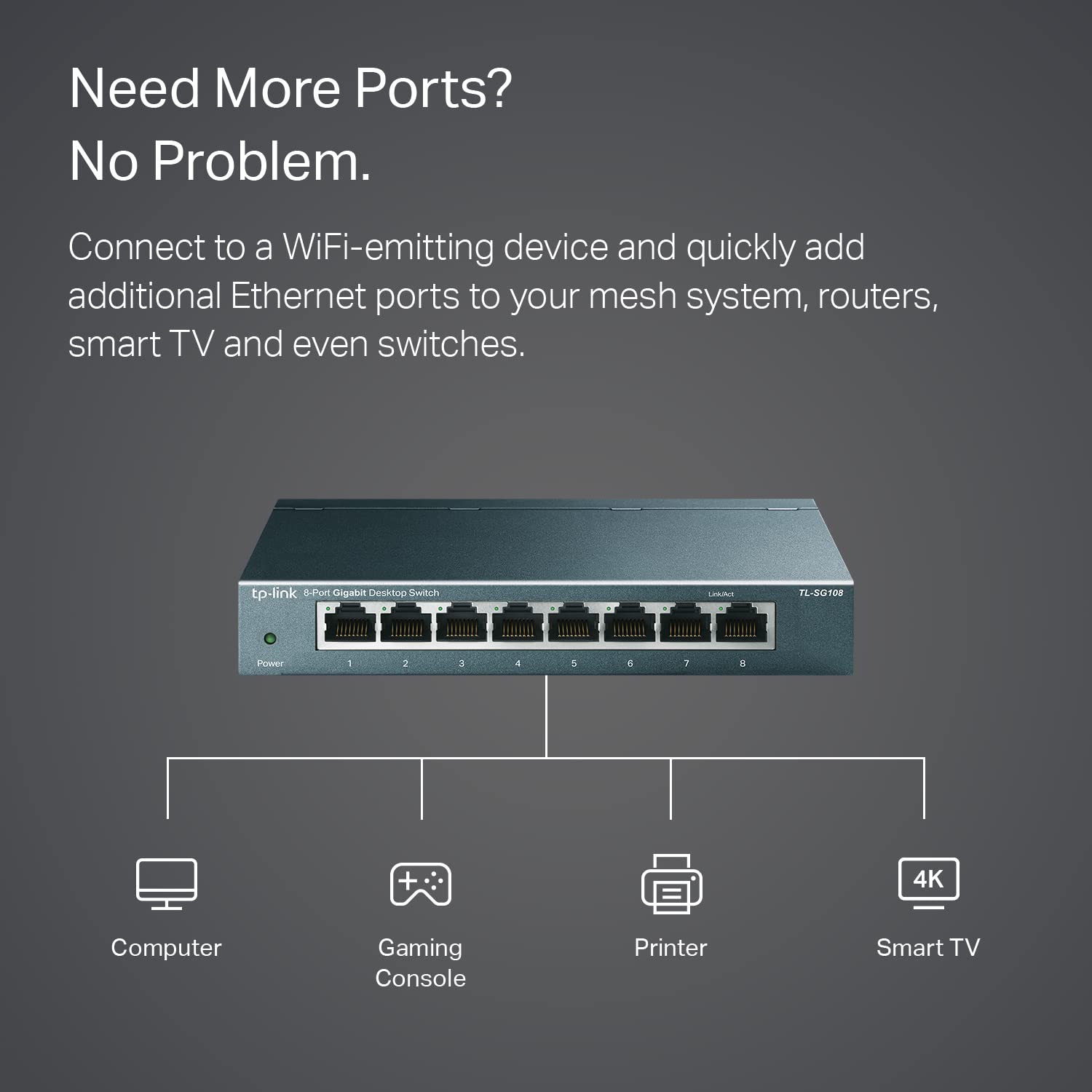 TP-Link TL-SG108 Switch de Escritorio, 8 Puertos 10/100/1000Mbps