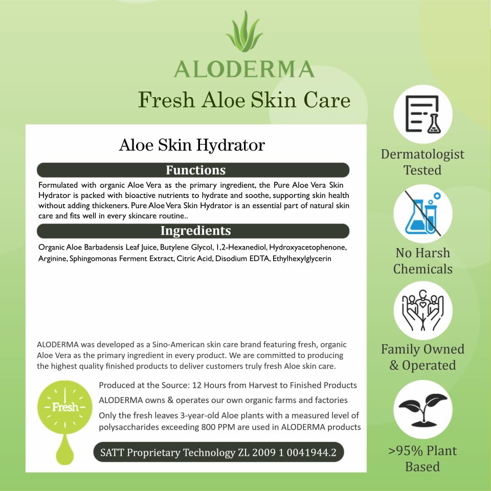 Jugo Orgánico de Aloe Vera Aloderma para Hidratación de la Piel (240ml, 8.1 oz)