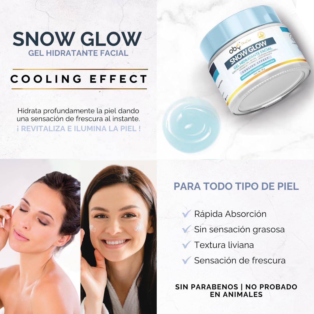 Oby Gel Hidratante Facial Con Acido Hialuronico, Rosa Mosqueta, Retinol, Vitamina E, Colageno, Vitamina B7. Efecto Frio | Oby Snow Glow Skin Care