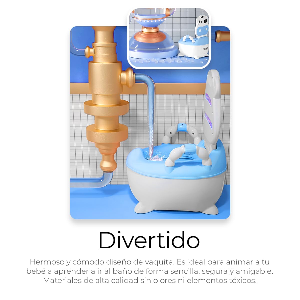 Baño de Entrenamiento Raganet Azul con Asiento Acolchonado y Recargaderas para Bebés en Etapa de Desarrollo