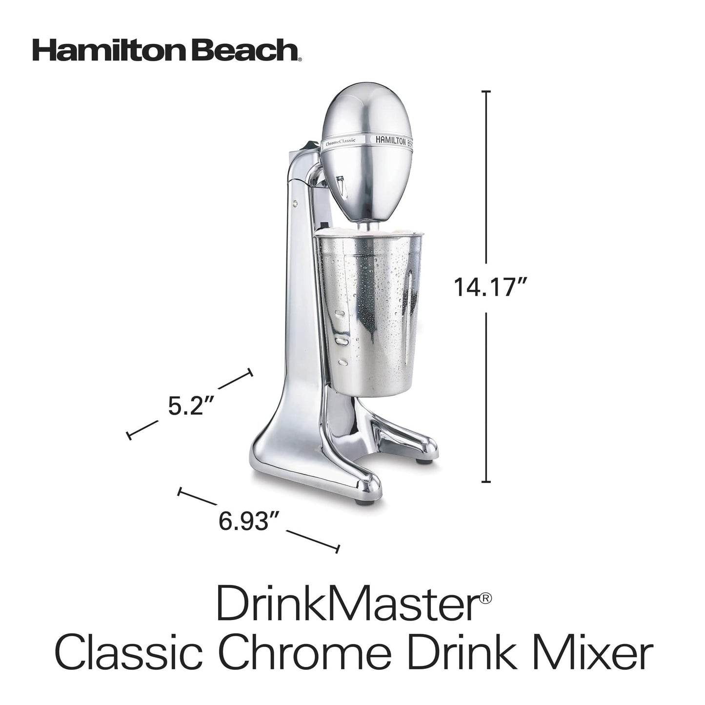 Hamilton Beach 730C DrinkMaster Classic - Mezclador de bebidas de 28 onzas, vaso mezclador, cromado