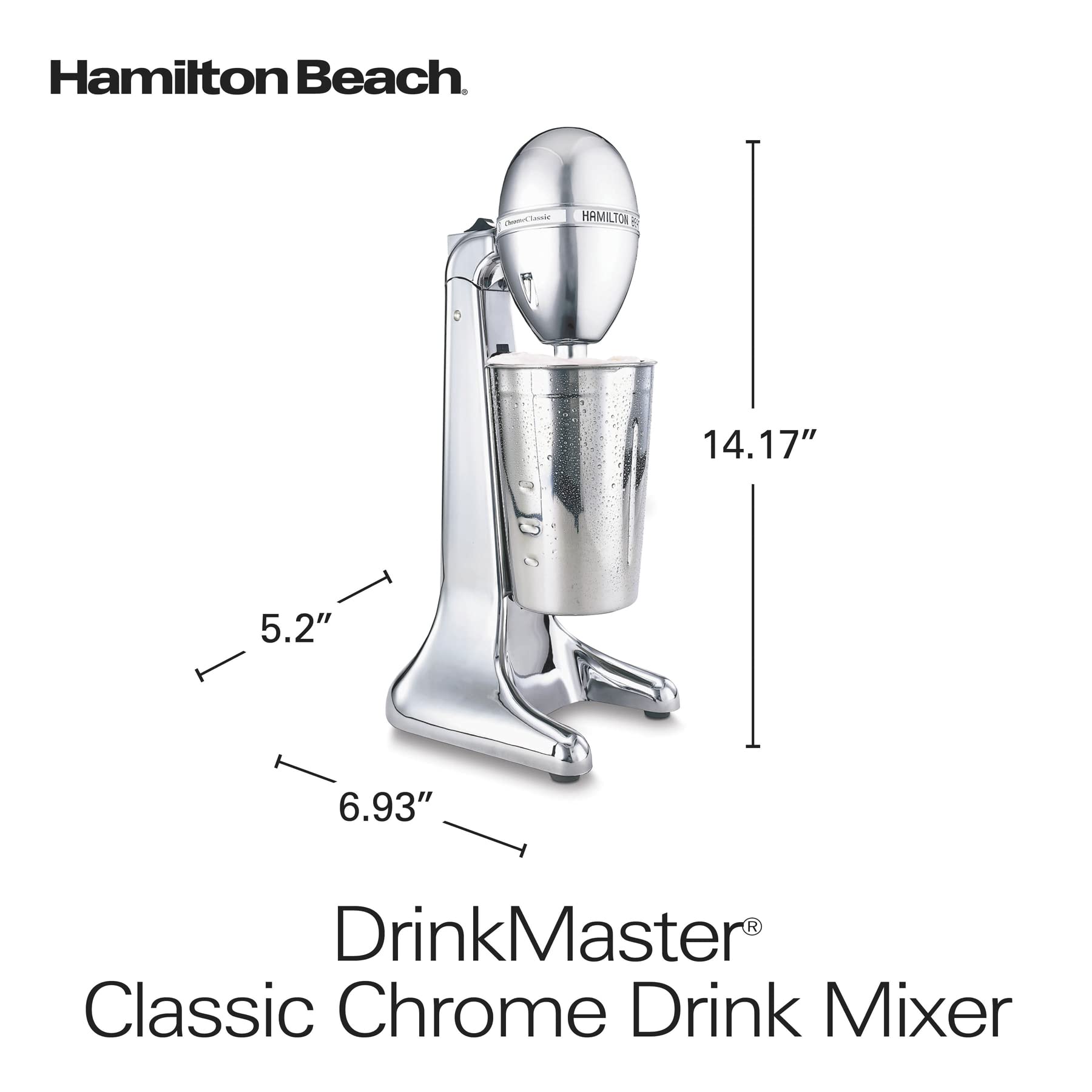 Hamilton Beach 730C DrinkMaster Classic - Mezclador de bebidas de 28 onzas, vaso mezclador, cromado