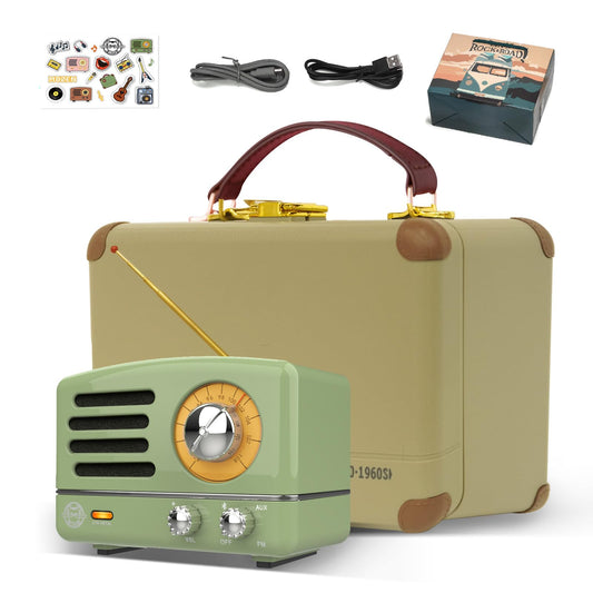 Muzen OTR Altavoz Bluetooth Portátil de Metal con Sintonizador de Perilla Retro Radio FM, con Estuche de Regalo, Altavoz Bluetooth Inalámbrico con Sonido Estéreo, para Viajes Exteriores Hogar