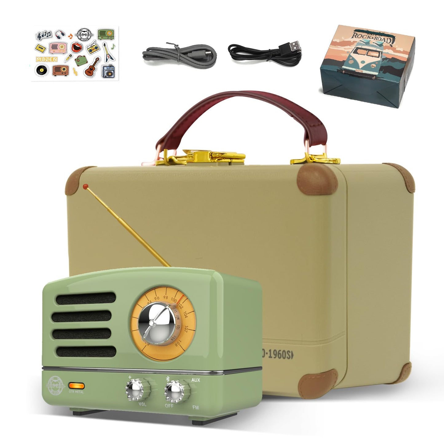 Muzen OTR Altavoz Bluetooth Portátil de Metal con Sintonizador de Perilla Retro Radio FM, con Estuche de Regalo, Altavoz Bluetooth Inalámbrico con Sonido Estéreo, para Viajes Exteriores Hogar