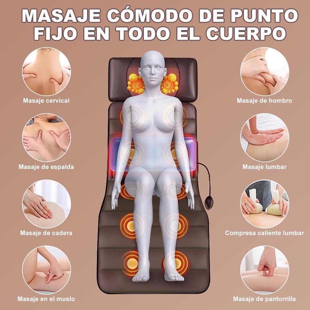 STAZWOUZZ Masajeador de Cuerpo Completo, Colchoneta de Masaje con Calefacción, Almohadilla de Masaje para Silla, Cojín de Masaje de Vibración, Almohadilla Masajeador de Espalda con Motores de Vibración