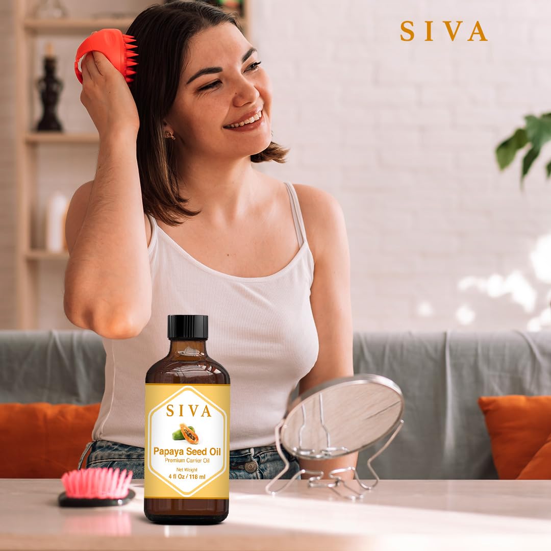 SIVA ORGANICS- Aceite de semilla de papaya SIVA 4 oz (118 ml) Aceite portador prensado en frío de primera calidad con gotero para el rostro y el cuidado de la piel.