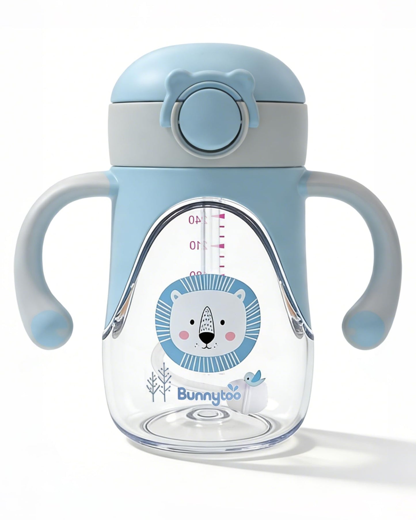Bunnytoo - Taza para bebé con pajita pesada, taza de transición para estudiantes con boquilla de silicona suave, a prueba de derrames, taza con mango, adecuada para bebés mayores de 6 meses, sin BPA, 8 oz (azul)