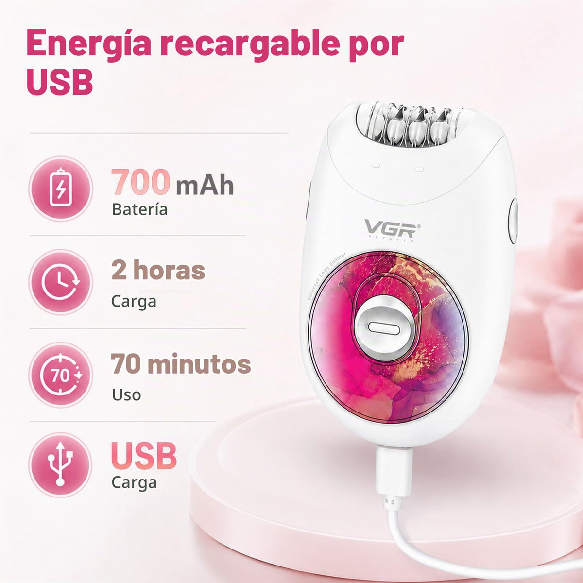 VGR706 Depiladora profesional para mujeres, dispositivo portátil inalámbrico de depilación mejorado, funcionamiento suave, diseño silencioso, sistema de 18 pinzas, depiladora recargable de cuerpo (rojo)