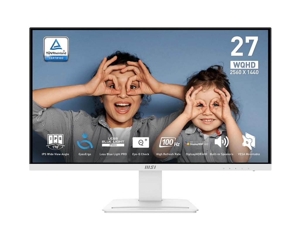 MSI PRO MP273QW E2 AMZ 27" IPS 2560 x 1440 (QHD) Monitor de computadora, 100Hz, sincronización adaptativa, HDMI, montaje VESA, inclinación, altavoz, 1 ms, blanco