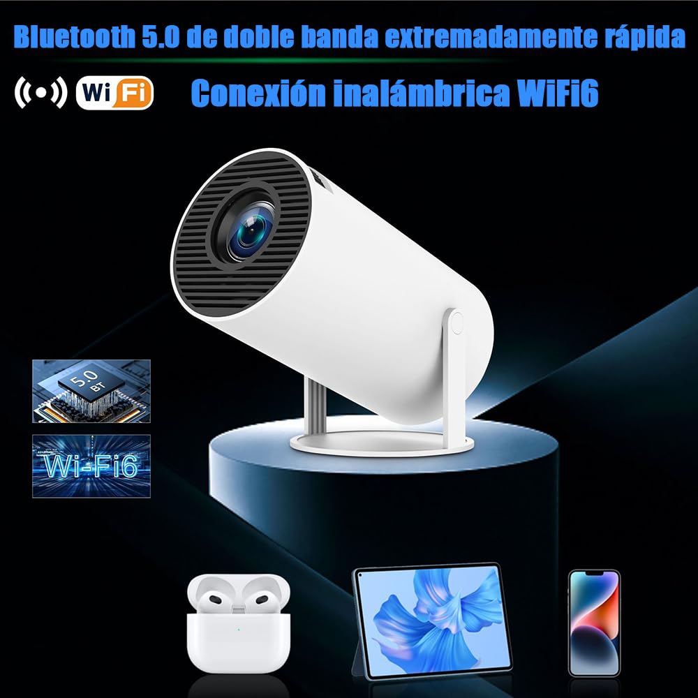 Proyector Portátil Inteligente 4K Auto Keystone Pantalla 130 Pulgadas WiFi 5G Bluetooth 5.0 Giro 180 Grados para iOS/Android PC Laptop PS5 TV NS PPT