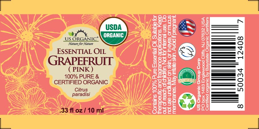 US Organic Aceite Esencial de Toronja Rosa (Grapefruit), 100% Puro, Orgánico USDA, Prensado en Frío, Sin Diluir, para Difusor, Aromaterapia y Proyectos DIY, 10 ml