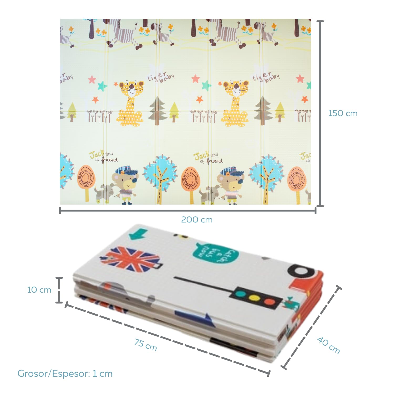 PAPU BABY Tapete de juego Plegable 1.55 x 2.00 para Bebés Doble Vista. Baby Play Mat. (Oso)