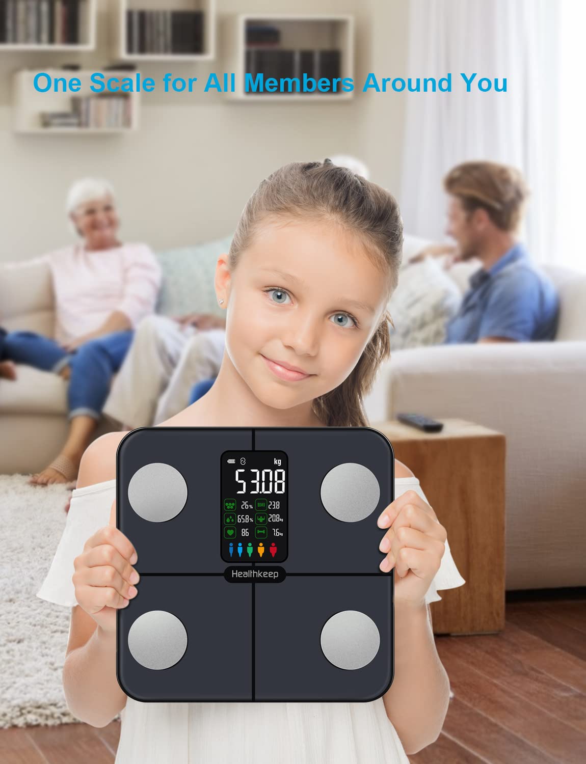 Báscula de grasa corporal inteligente BMI Báscula digital inalámbrica para baño, analizador de composición corporal con aplicación para smartphone con Bluetooth, 380 libras (gris)