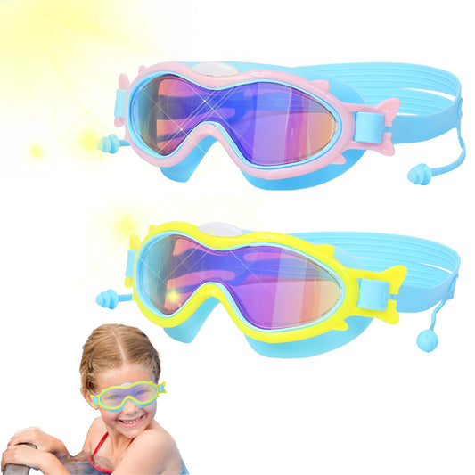 Gafas de Natación para niños 2 unidades,Lentes de Natación de visión amplia con tapones para los oídos,con protección UV y antivaho, sin Fugas, adecuadas para niños de 3 a 15 años