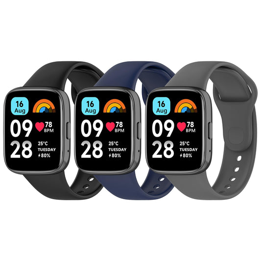 Correa de Silicona Deportiva Mugust Negro Azul Marino Gris para Xiaomi Redmi Watch 3 Active para Mujer Hombre