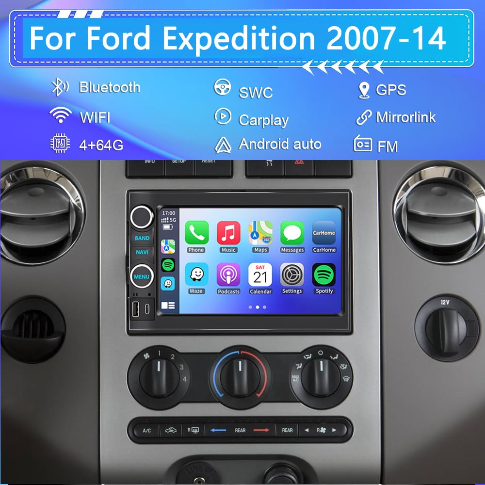 Radio de coche Android estéreo para Ford F150/F250/F350 Expedition Edge 2004-2014, Mustang 2005-2009, E150/E250 2009-2014, Mercury Milan 2006-2009 con Apple Carplay Android Auto GPS/WiFi/Backup Camera