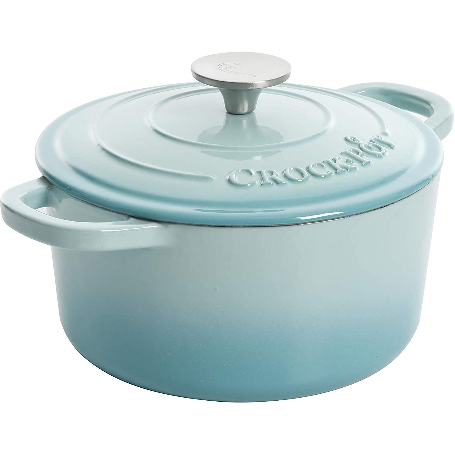Crock-Pot Artisan - Horno holandés redondo esmaltado de hierro fundido, 3 cuartos de galón, color aguamarina