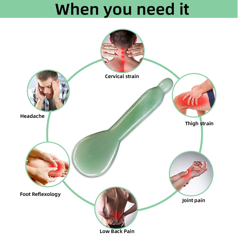 Jade Gua Sha herramientas de masaje, herramienta facial 100% natural verde gua sha anti envejecimiento de la piel facial SPA para rejuvenecer la piel, antiarrugas y antienvejecimiento, C