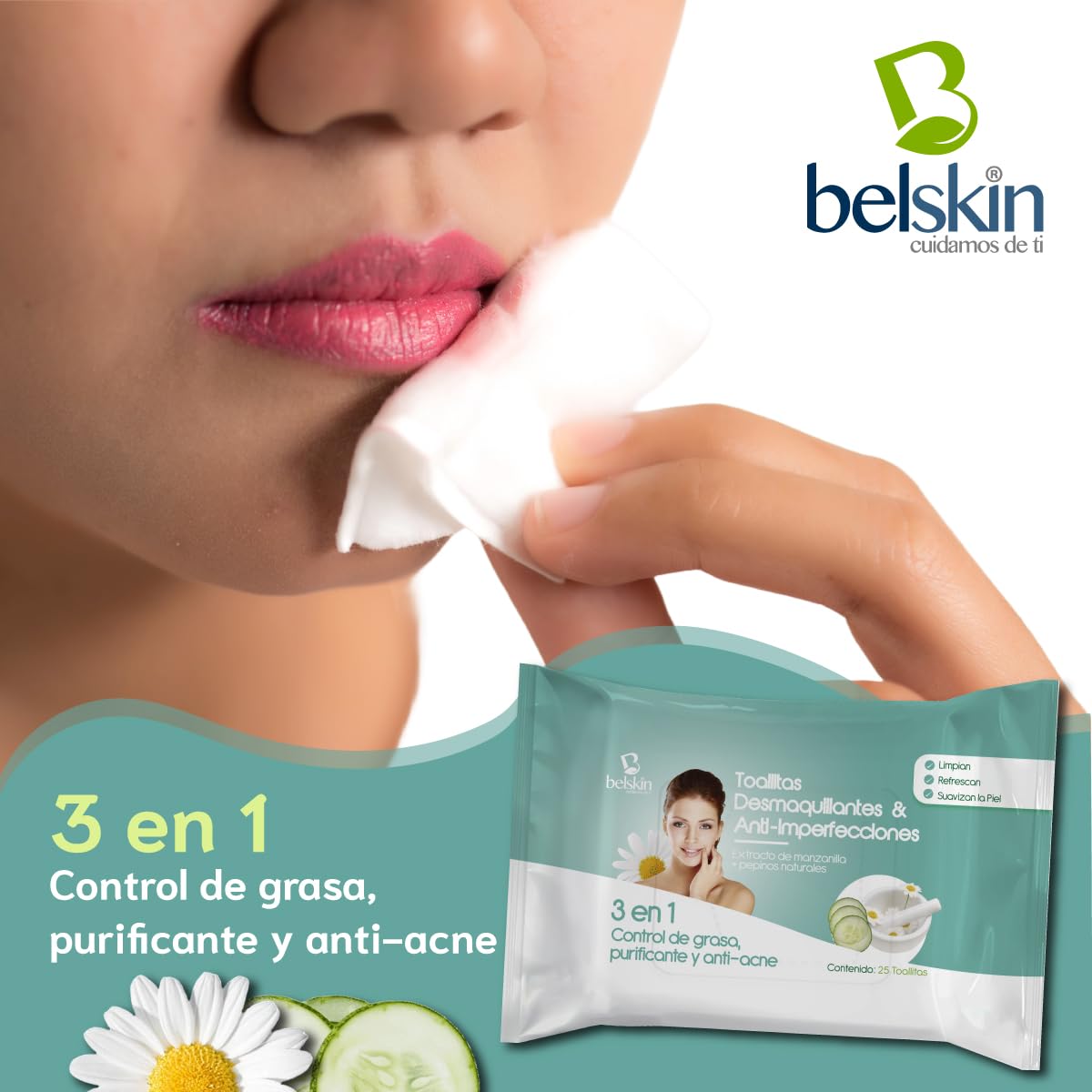 Belskin - Toallitas Desmaquillantes Húmedas - Desmaquillante de Ojos - Toallas Húmedas Faciales - Removedor de Maquillaje - 6 Paquetes con 25 Unidades Cada Uno