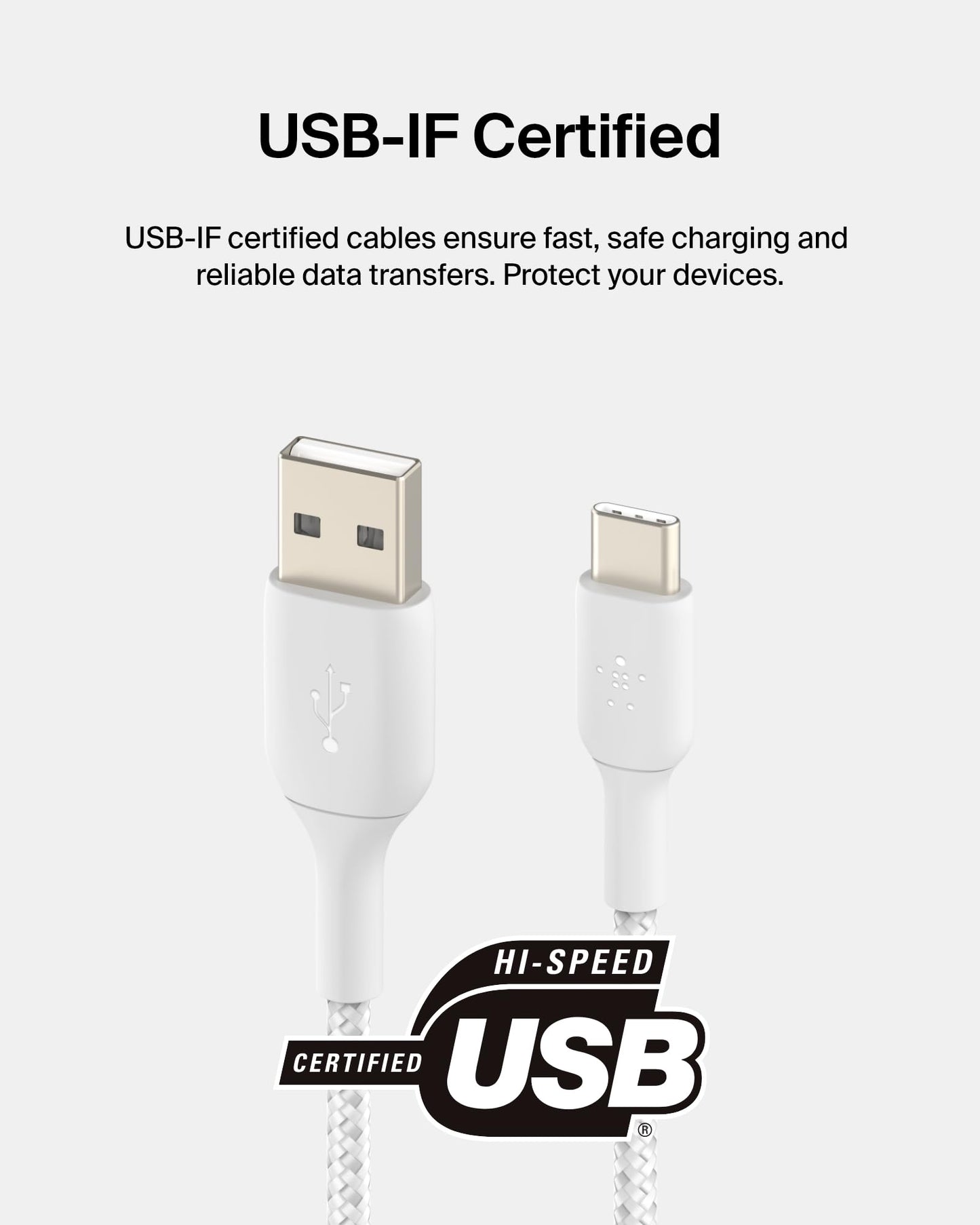Belkin CAB002bt1MWH Cable Braided USB-C to USB-A 1M Blanco