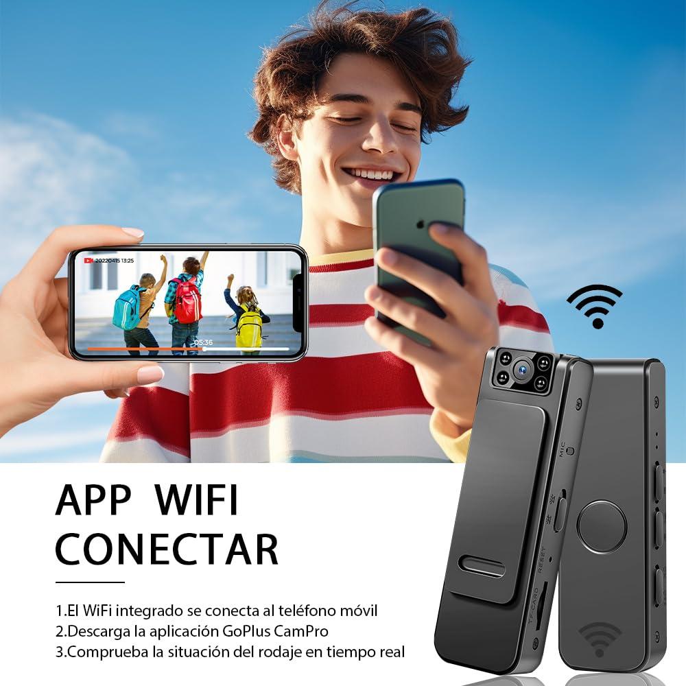 BILIBON 16GB Mini Grabadora Voz Digital con Cámara, Grabadora Recargable Portátil Magnética, WiFi Incorporado para Conectar Al Teléfono Móvil, Cámara Ajustable a 90°, Grabación Gran Angular 1080p HD