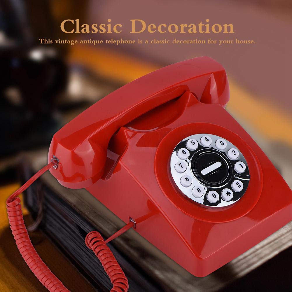 Sonew - Teléfono fijo retro, teléfono clásico occidental, teléfono de mesa de oficina en casa, teléfono de computadora (rojo)