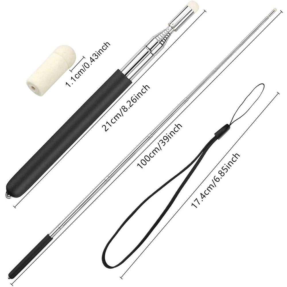 Puntero Extensible para Profesor Negro con Cordón de Mano para Aula