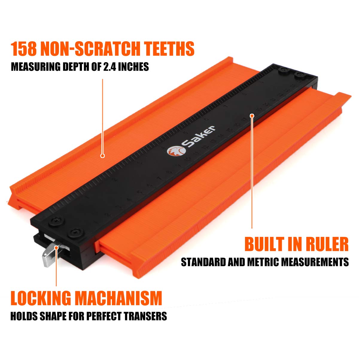 Herramienta de Perfil de Calibre de Contorno Saker 10 Pulgadas con Bloqueo Ajustable para Hombres y Mujeres