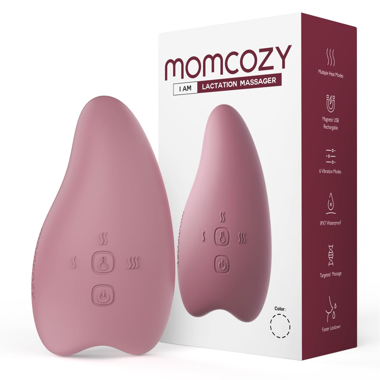 Masajeador de lactancia con calentamiento Momcozy 2 en 1, masajeador de senos suave para amamantar, calor + vibración ajustable para conductos obstruidos, mejora el flujo de leche, congestión