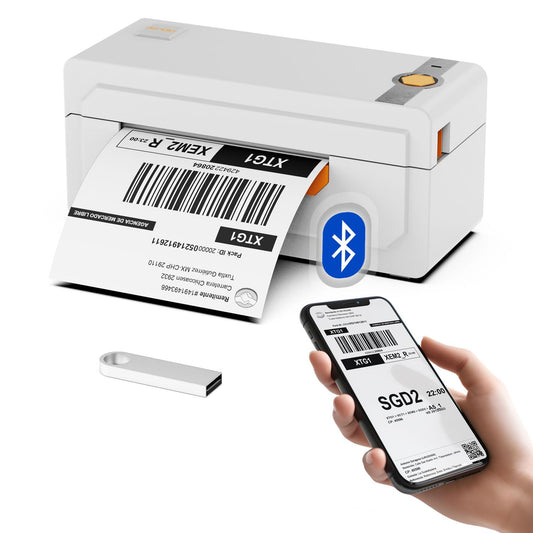 ZENDIO Impresora Térmica de Etiquetas Adhesivas para Guías de Envío 4x6 Amazon, MercadoLibre, Shopify, Etsy, FedEx, DHL - Imprime de Códigos de Barra - Windows y Mac - USB y Bluetooth - Color Blanco
