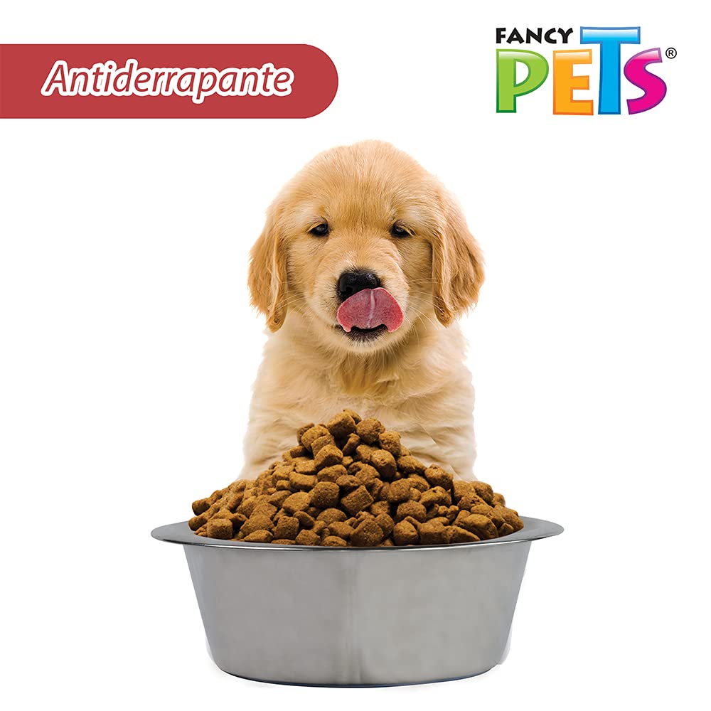 Fancy Pets Plato de Acero Inoxidable Antiderrapante para Perro con 64 Onzas o 1.8 Kilos