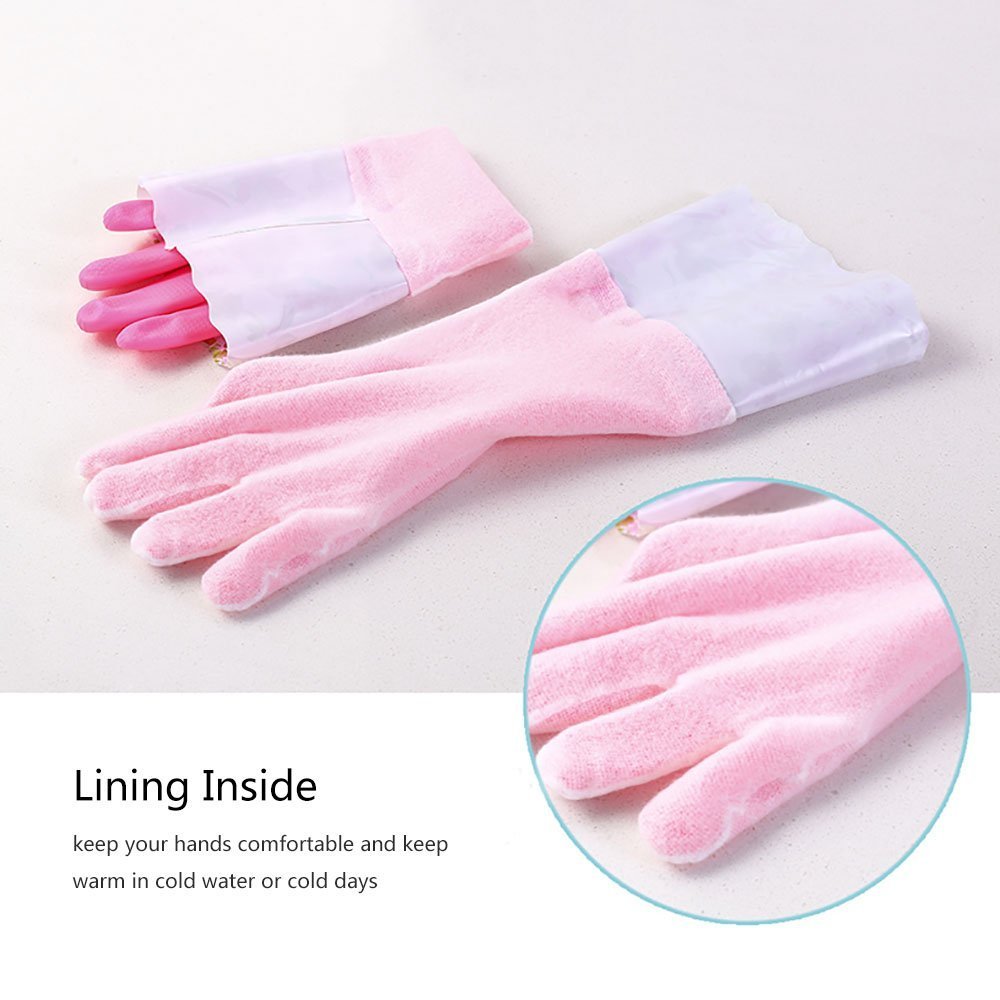 Finnhomy 31212 Household Gloves Latex free cleaning Gloves with soft fiber lining extra long cuff 15" and Vinyl Textured Grip (2 pair), Medium