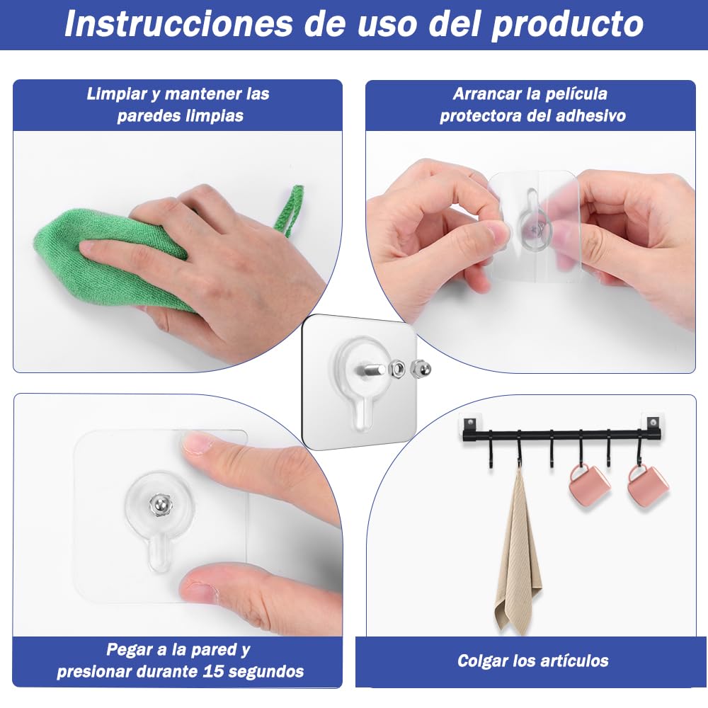 Freetis Ganchos Adhesivos Transparentes, Ganchos de Pared Sin Clavos, 10PCS Ganchos de Baño Adhesivos Ganchos Impermeables y Reutilizables Sin Costura (6 * 6/1.4)
