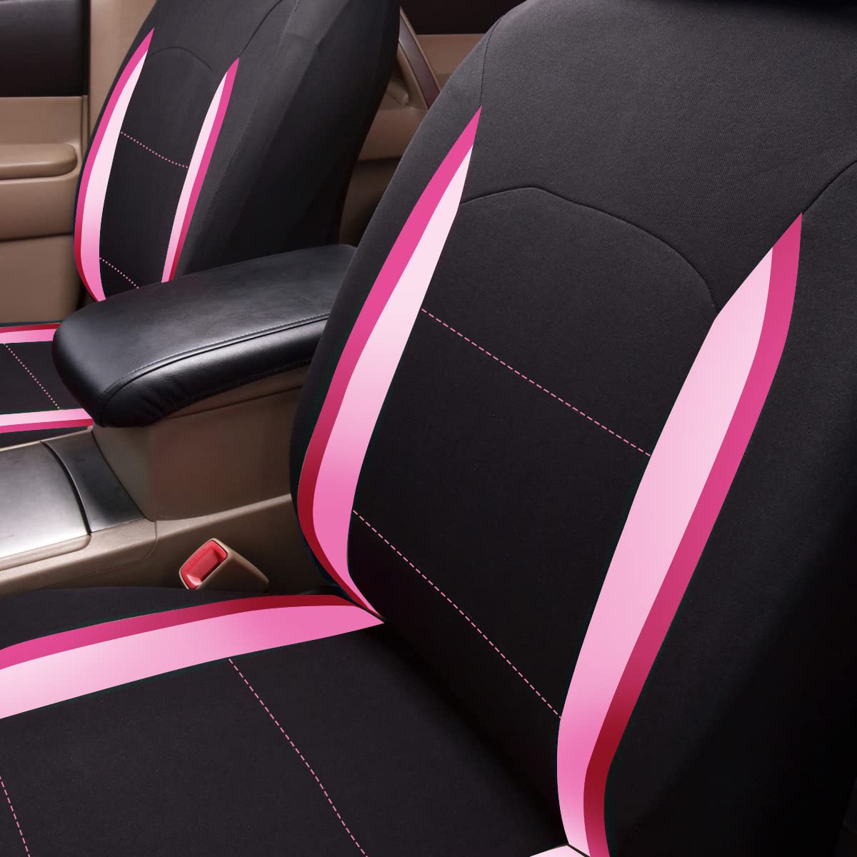 Flying Banner Fundas de Asiento de Coche para Asientos Delanteros y Traseros de poliéster, fáciles instalaciones, Banco Trasero Dividido, (Juego Completo, Respaldo bajo, Negro Rosa de Doble Tono)