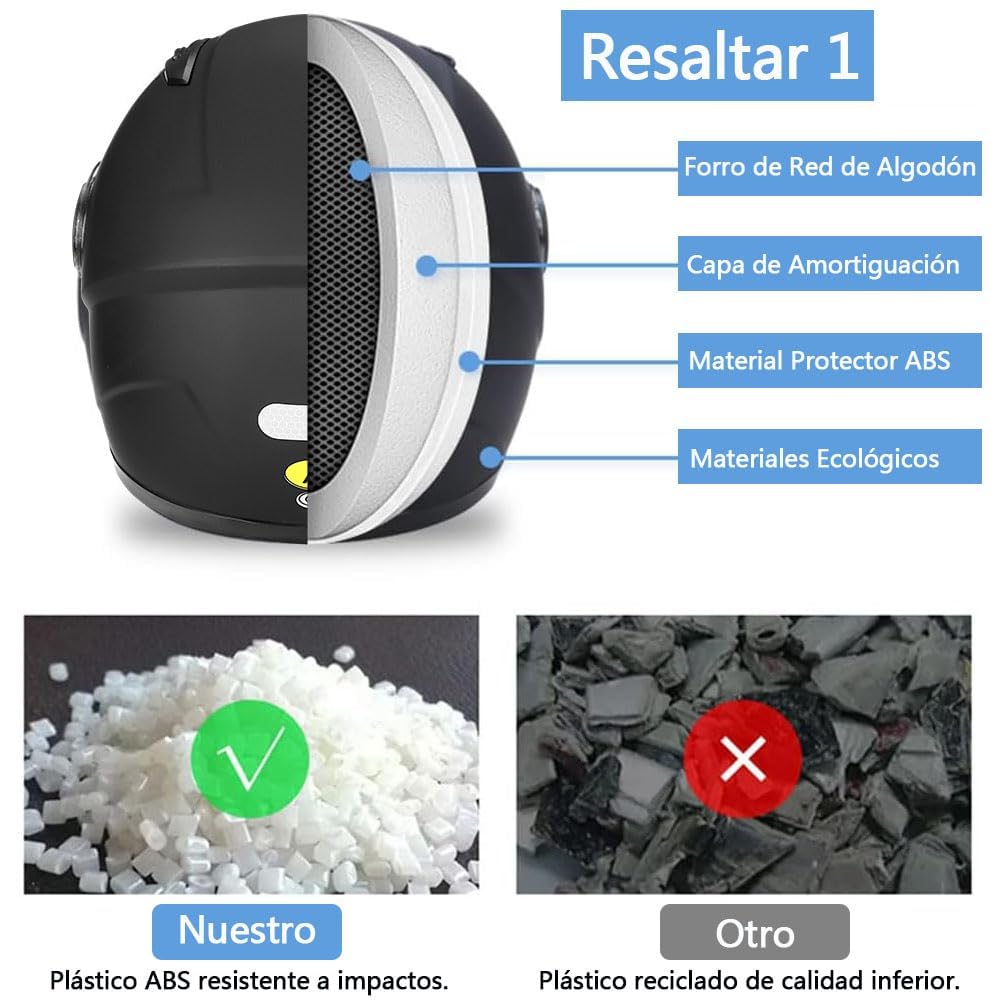 Casco de Moto para Motocicleta Integral Ajustable - Casco Motocicleta Integral con Lente antivaho HD, Babero de vellón extraíble Respirable y Ligero Matte Abatible Todas Las Tallas, Talla Única