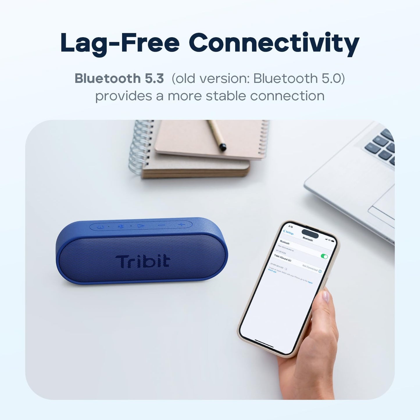 Tribit XSound Go Bocina Bluetooth portátil de 16 W con Sonido estéreo,Graves Ricos,Resistente al Agua IPX7, 24 Horas, Alcance Bluetooth de 20 m y micrófono para Fiestas al Aire Libre (Negro)