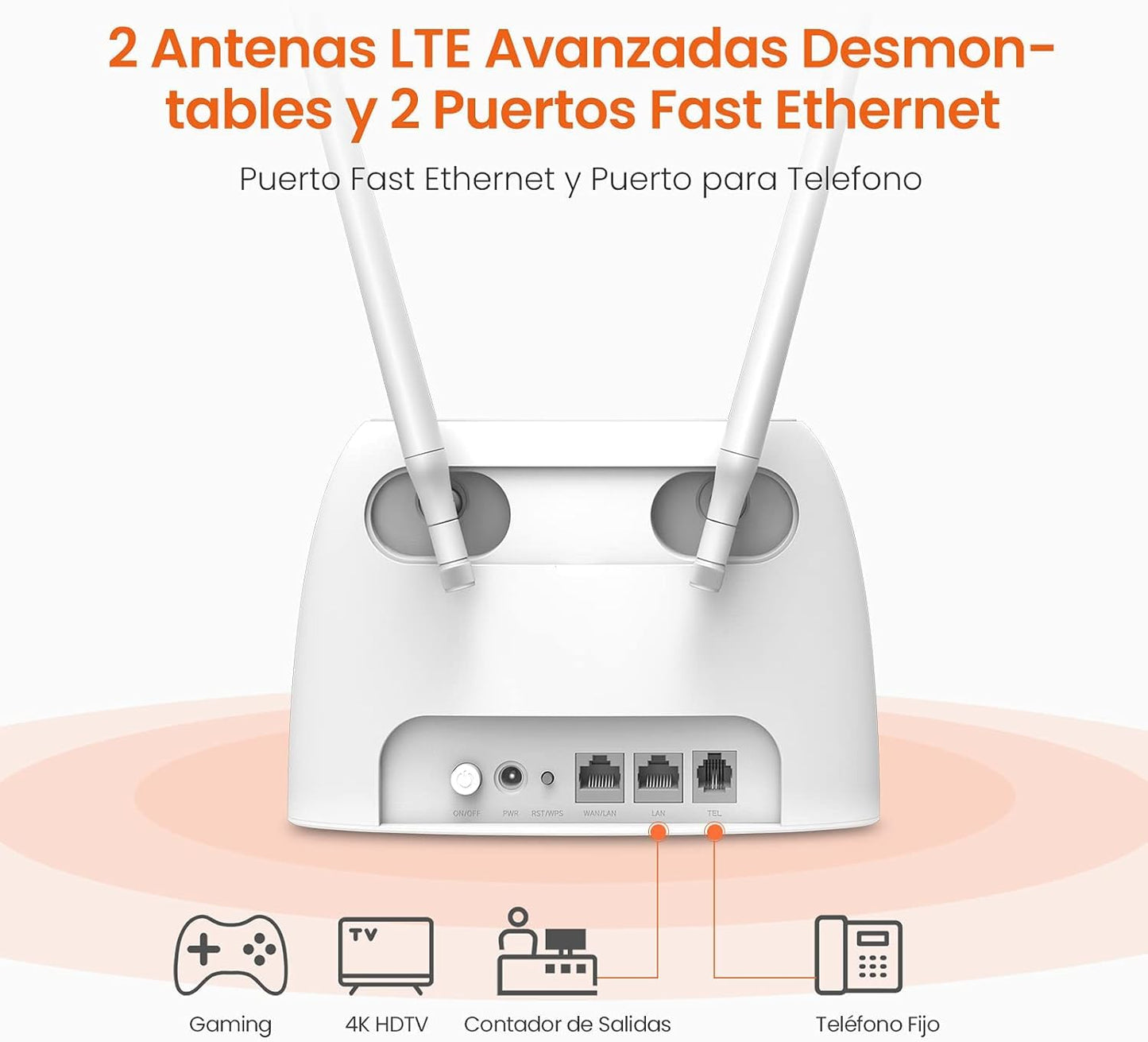 Tenda 4G06 300 Mbps 4G Volte Router Movil Wi-Fi, Ranura para SIM, No Requiere Configuración, Puertos RJ11, Servicio de Voz, 2 Antenas Desmontables, Monitoreo de Tráfico de Datos