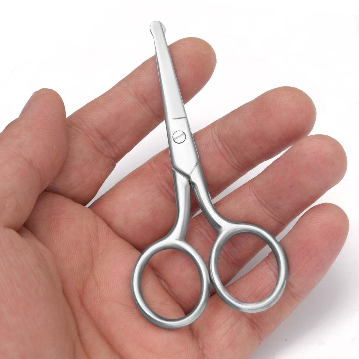 Motanar Tijeras recortadoras de pelo de nariz, tijeras de punta redonda de 3.4 pies para recortar orejas, cejas, barba, bigote, herramienta multiusos para el cuidado del cabello de belleza personal para hombres, mujeres y bebés (punta de cúbico plateada)