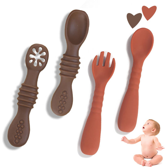 LEIDSANY Cucharas para bebe, cucharas de silicio para dietas de entrenamiento, silicona suave no contiene BPA, ejerce hábitos alimenticios independientes, aptos para bebe de todas etapas(Marrón)
