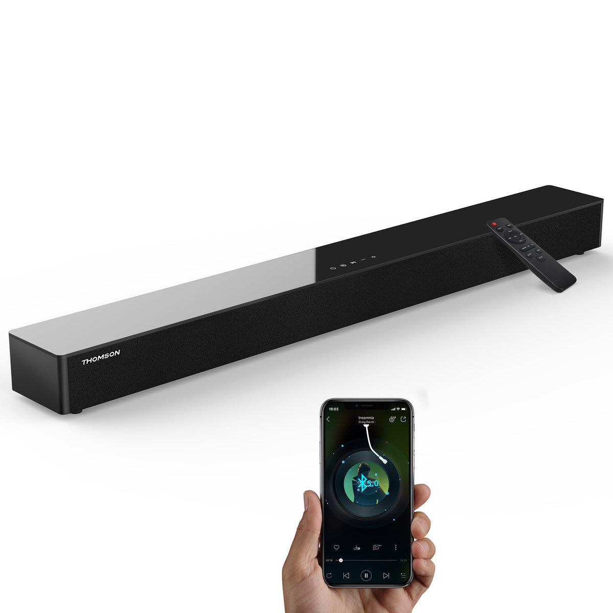 Barra de Sonido Bluetooth THOMSON Negro con Altavoz Bass Reflex para TV y Cine en Casa