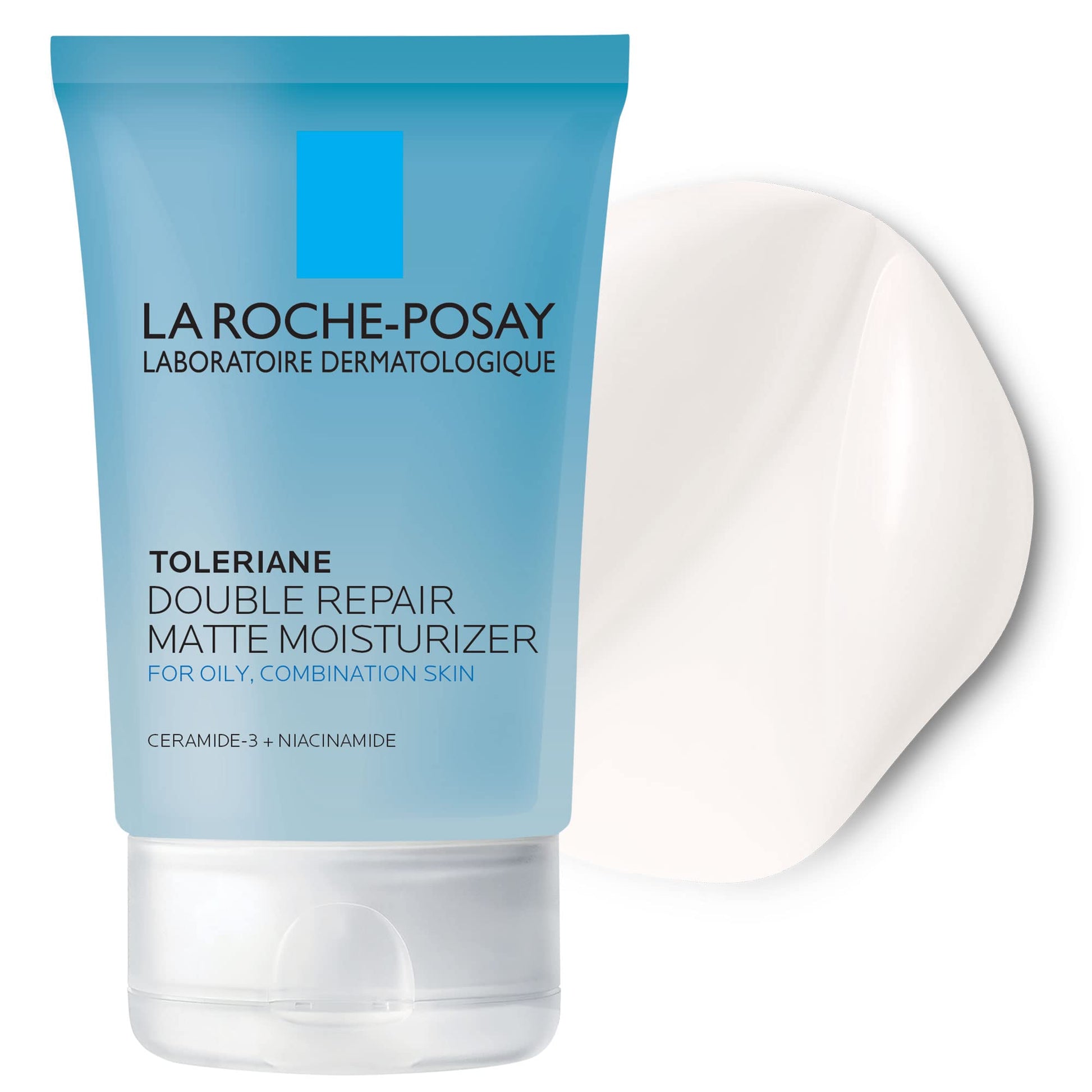 La Roche-Posay - Crema hidratante facial mate de doble reparación Toleriane, humectante en gel diario para controlar la piel grasa con niacinamida, sin aceite