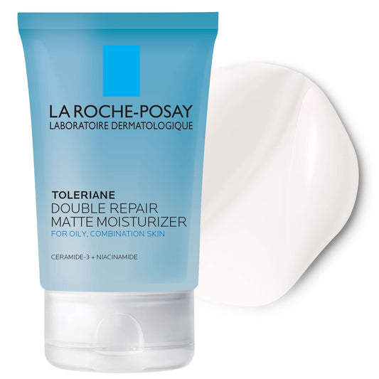 La Roche-Posay - Crema hidratante facial mate de doble reparación Toleriane, humectante en gel diario para controlar la piel grasa con niacinamida, sin aceite